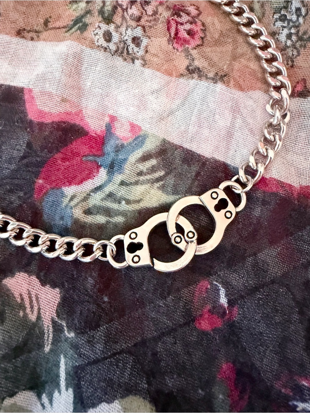 Handcuff Chain Choker Necklace Silver Tone Punk Grunge Gothic
